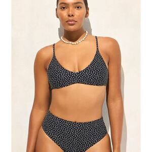 J Crew Lana Bikini Top S Black White Polka Dot NWT Swim Beach CL486 J.Crew